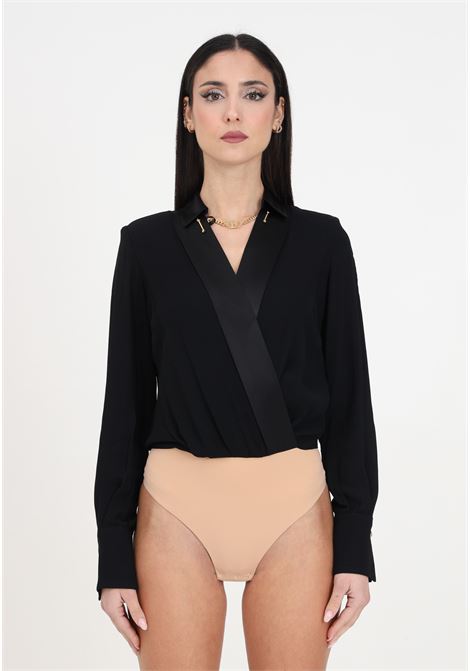 Body nero da donna incrociato in georgette ELISABETTA FRANCHI | Camicie | CBT0241E2110