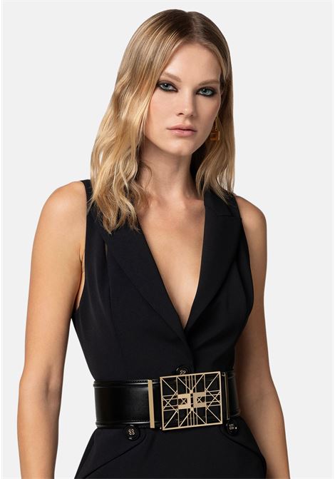 High black women's belt in synthetic material with buckle ELISABETTA FRANCHI | CT35S42E2110