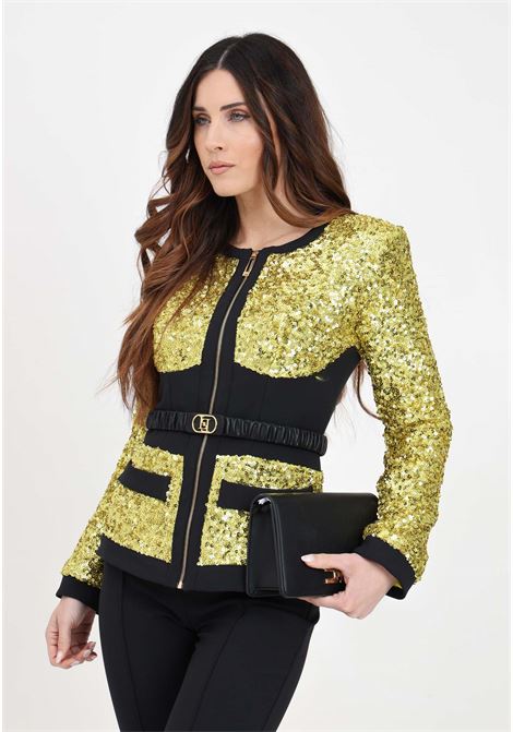 Cedar and black sequin women's jacket with bodice ELISABETTA FRANCHI | GI09342E2766