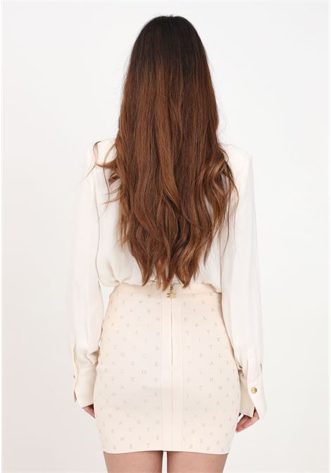 Butter-colored viscose miniskirt with rhinestone lettering ELISABETTA FRANCHI | GK90B42E2193