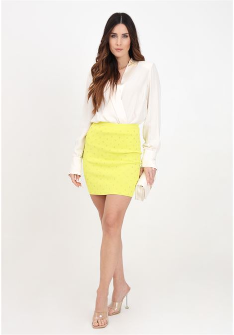 Cedar-colored viscose miniskirt with rhinestone lettering ELISABETTA FRANCHI | GK90B42E2271