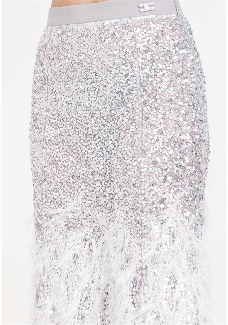 Silver-colored women's long skirt in tulle with embroidery ELISABETTA FRANCHI | Skirts | GO00642E2900