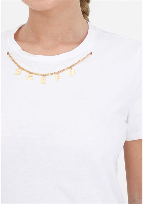 T-shirt da donna bianca con accessorio charms ELISABETTA FRANCHI | T-shirt | MA01141E2270