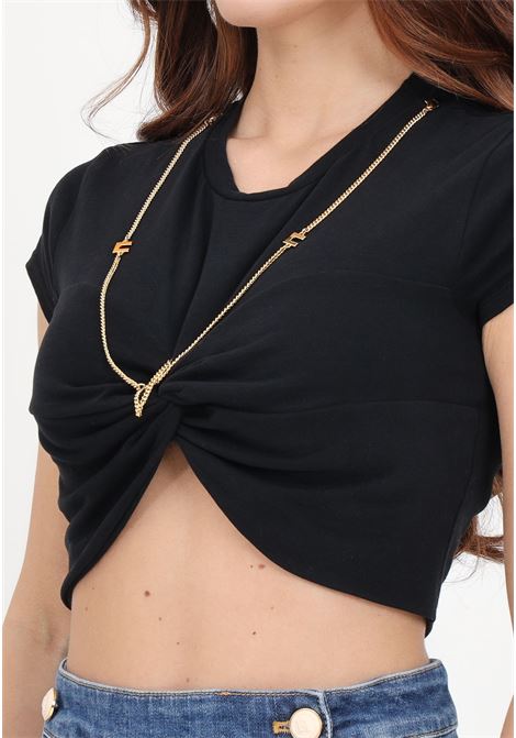 T-shirt da donna nera croppet con collana ELISABETTA FRANCHI | T-shirt | MA02141E2110