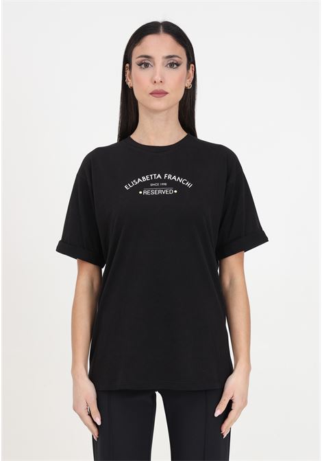 T-shirt da donna nera con logo sul davanti ELISABETTA FRANCHI | T-shirt | MA02341E2110