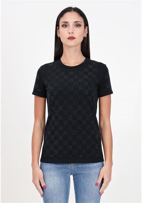 T-shirt da donna nera con logo strass ELISABETTA FRANCHI | T-shirt | MA02641E2110