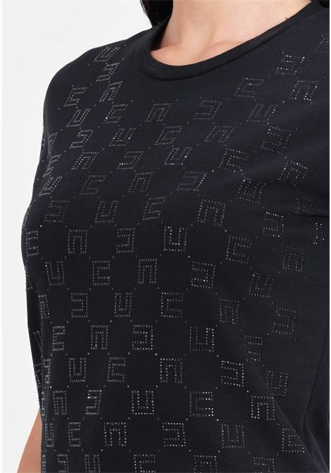 T-shirt da donna nera con logo strass ELISABETTA FRANCHI | T-shirt | MA02641E2110