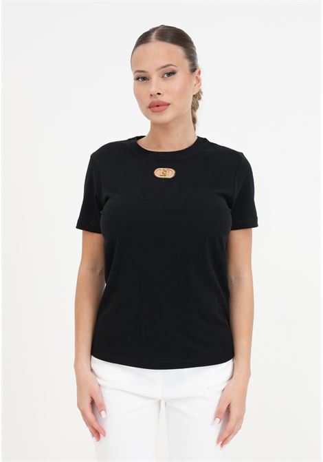 T-shirt da donna nera dettaglio placca logo dorato ELISABETTA FRANCHI | T-shirt | MA52N41E2110