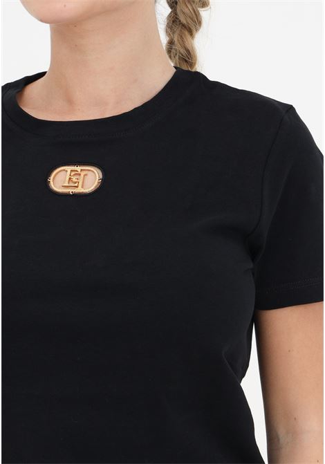 T-shirt da donna nera dettaglio placca logo dorato ELISABETTA FRANCHI | T-shirt | MA52N41E2110