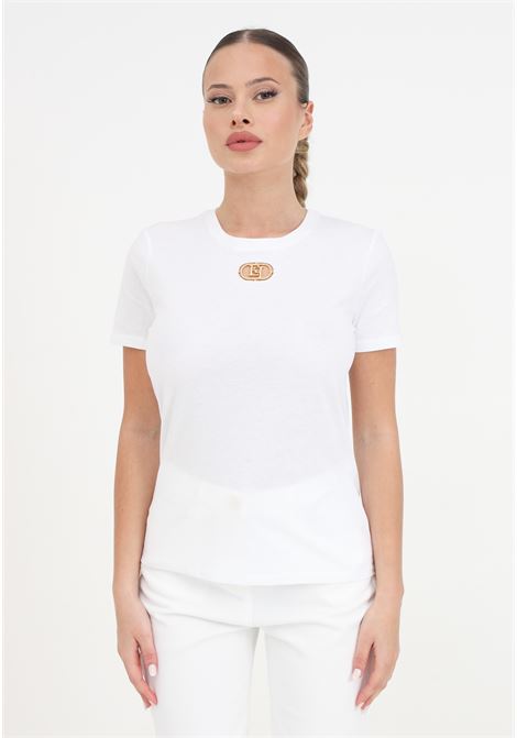 T-shirt da donna bianca dettaglio placca logo dorato ELISABETTA FRANCHI | T-shirt | MA52N41E2270