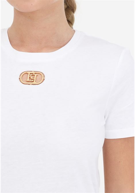 T-shirt da donna bianca dettaglio placca logo dorato ELISABETTA FRANCHI | T-shirt | MA52N41E2270
