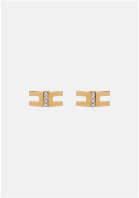 Gold women's earrings in the shape of parallels connected by a cross bar with stones ELISABETTA FRANCHI | Bijoux | OR28M41E2U95