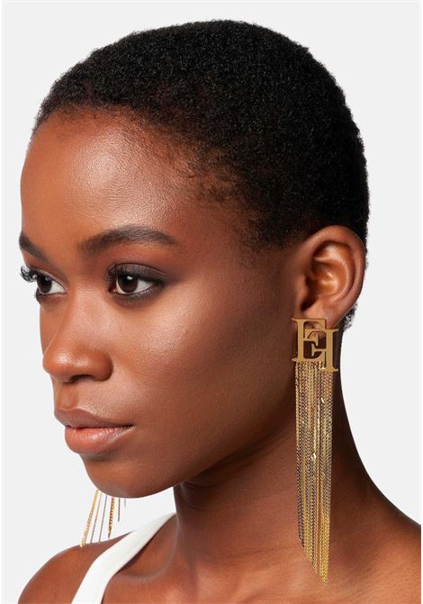 Gold women's earrings with crossed Es and hanging fringe ELISABETTA FRANCHI | Bijoux | OR29M41E2U95