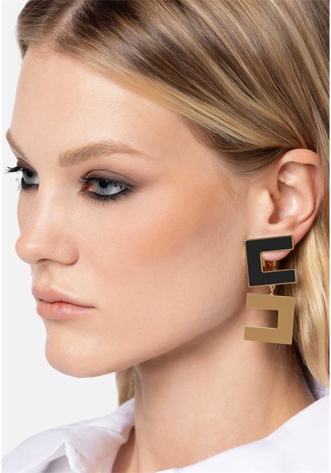 Black enamelled double logo earrings ELISABETTA FRANCHI | Bijoux | OR57A42E2110