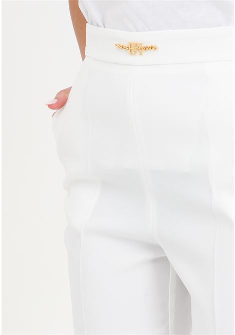 Straight white women's trousers in stretch crepe with horsebit ELISABETTA FRANCHI | Pants | PA02341E2360