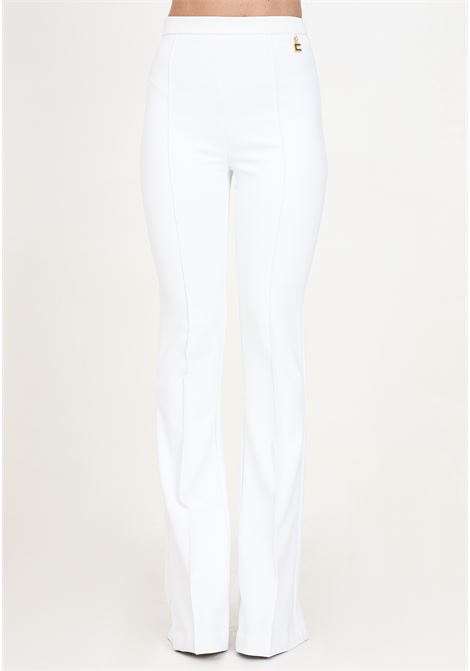 White women's flared trousers with golden metal logo charm ELISABETTA FRANCHI | Pants | PA02641E2360