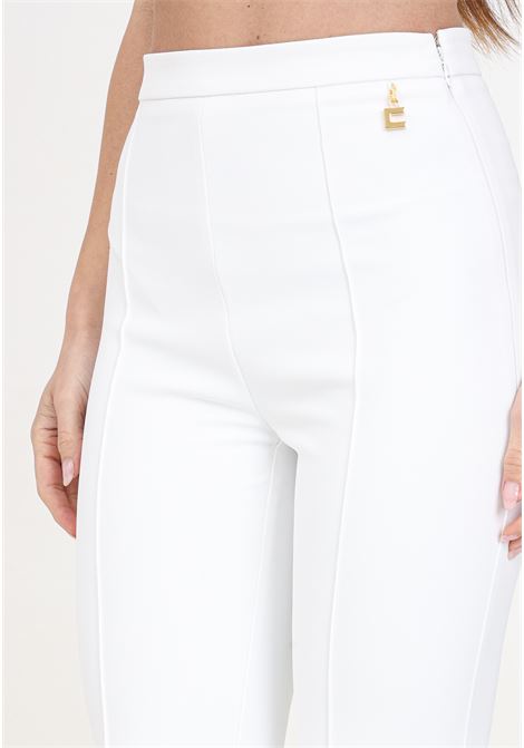 White women's flared trousers with golden metal logo charm ELISABETTA FRANCHI | Pants | PA02641E2360