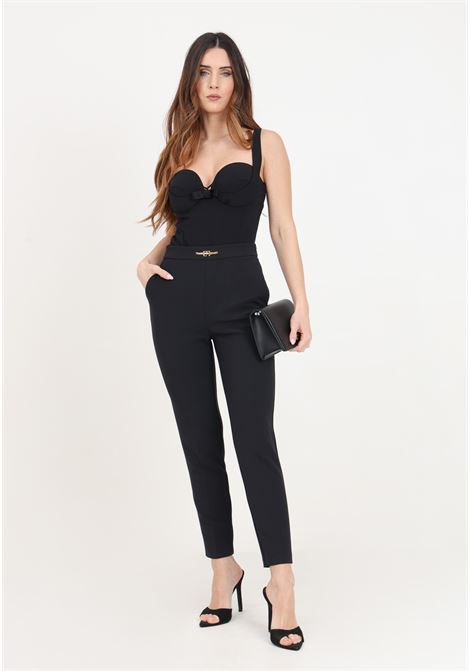 Pantaloni da donna neri con dettaglio metallo e logo ELISABETTA FRANCHI | Pantaloni | PA02741E2110