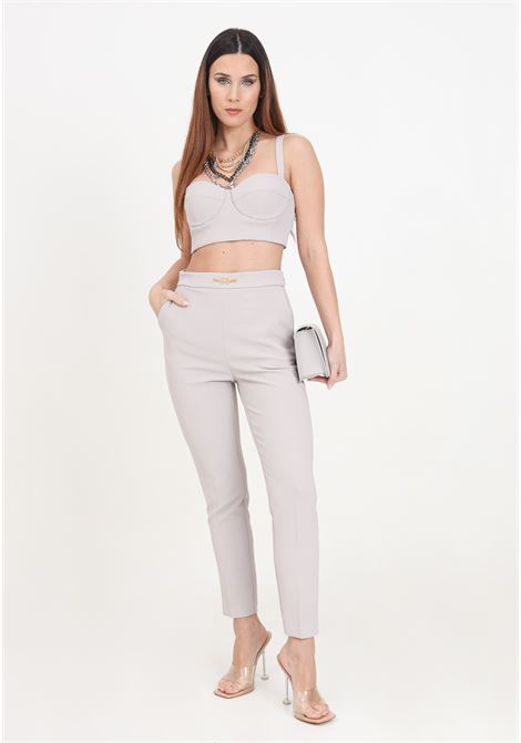 Pearl gray women's trousers with metal detail and logo ELISABETTA FRANCHI | Pants | PA02741E2155