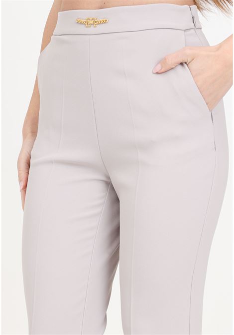 Pearl gray women's trousers with metal detail and logo ELISABETTA FRANCHI | Pants | PA02741E2155
