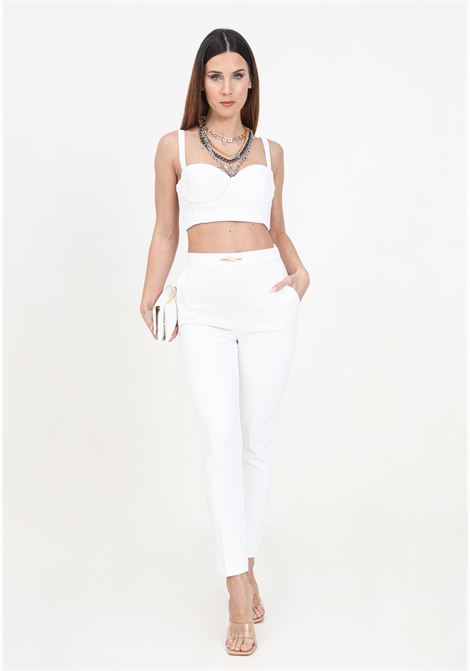 White women's trousers with metal detail and logo ELISABETTA FRANCHI | Pants | PA02741E2360