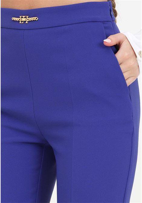 Indigo blue women's trousers with metal detail and logo ELISABETTA FRANCHI | Pants | PA02741E2828