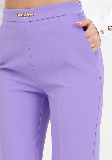 Purple women's trousers with metal detail and logo ELISABETTA FRANCHI | Pants | PA02741E2AS6