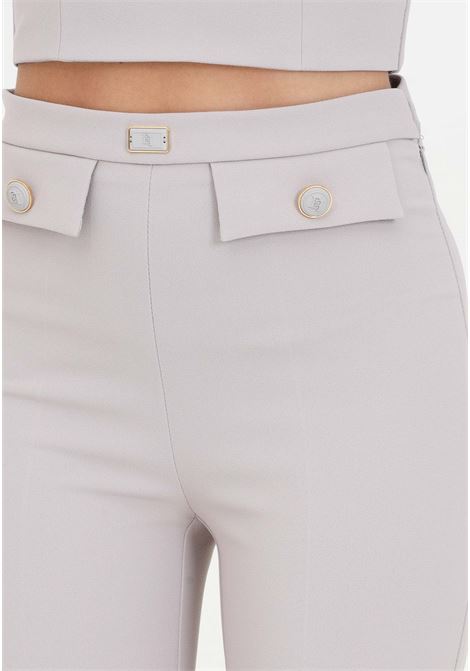 Pearl gray women's trousers with logo buttons ELISABETTA FRANCHI | Pants | PA02841E2155