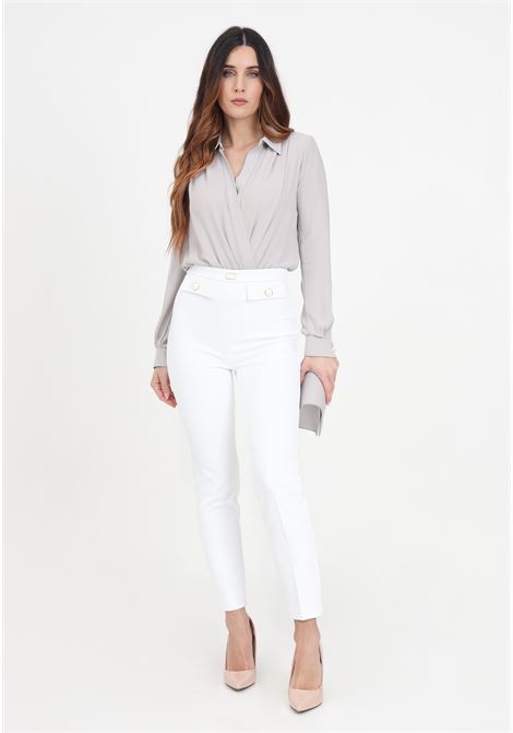White women's trousers with logo buttons ELISABETTA FRANCHI | Pants | PA02841E2360