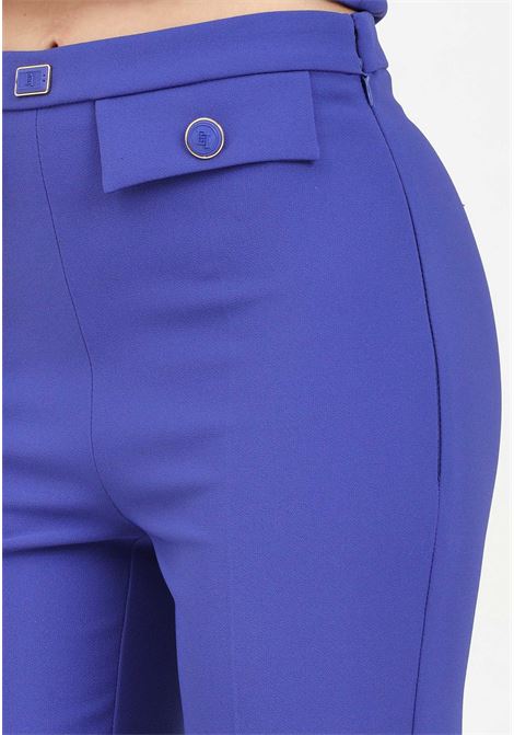 Indigo blue women's trousers with logo buttons ELISABETTA FRANCHI | Pants | PA02841E2828