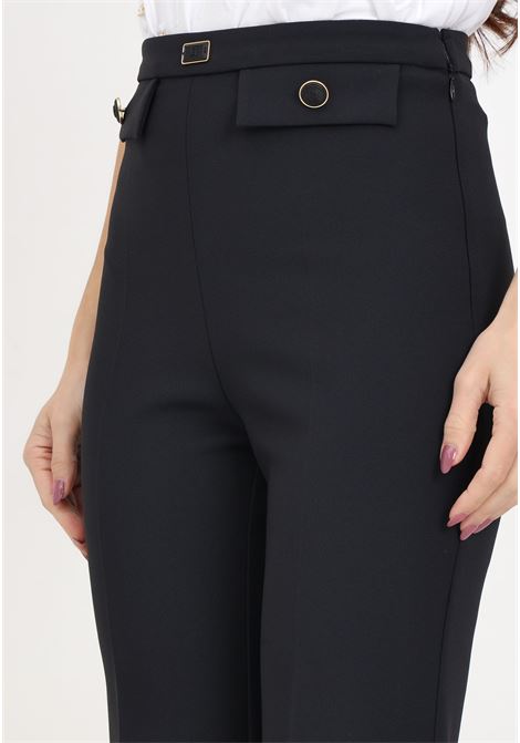 Black women's palazzo trousers in stretch crêpe with flaps ELISABETTA FRANCHI | Pants | PA02941E2110