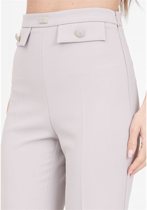 Pearl gray women's palazzo trousers in stretch crêpe with flaps ELISABETTA FRANCHI | Pants | PA02941E2155