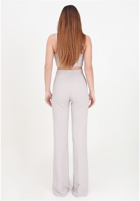 Pearl gray women's palazzo trousers in stretch crêpe with flaps ELISABETTA FRANCHI | Pants | PA02941E2155