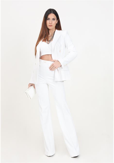 White women's palazzo trousers in stretch crêpe with flaps ELISABETTA FRANCHI | Pants | PA02941E2360