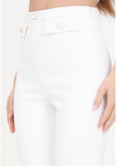 White women's palazzo trousers in stretch crêpe with flaps ELISABETTA FRANCHI | Pants | PA02941E2360