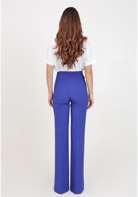 Indigo blue women's palazzo trousers in stretch crêpe with flaps ELISABETTA FRANCHI | Pants | PA02941E2828