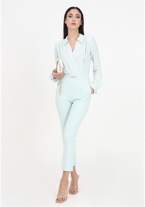 Aqua green women's trousers with golden metal detail ELISABETTA FRANCHI | Pants | PA03041E2BV9