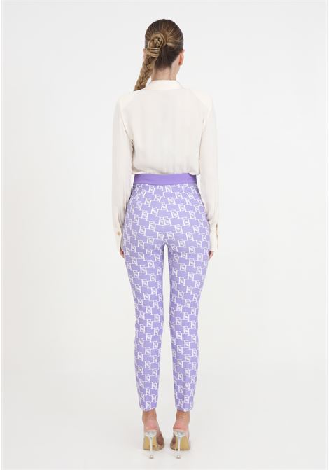 Purple and white women's trousers with allover logo and golden metal detail ELISABETTA FRANCHI | Pants | PAS1441E2BX9
