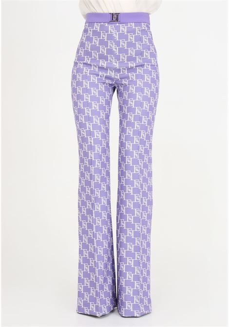 White and purple women's flared trousers with golden metal logo ELISABETTA FRANCHI | Pants | PAS1541E2BX9