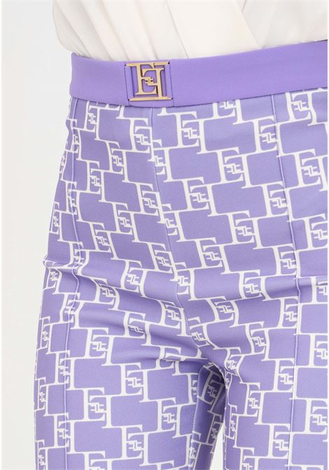 White and purple women's flared trousers with golden metal logo ELISABETTA FRANCHI | Pants | PAS1541E2BX9