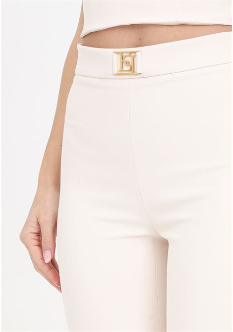 Butter women's trousers with golden logo ELISABETTA FRANCHI | Pants | PAT1441E2193