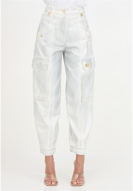 Jeans cargo da donna argento/avorio laminato con bottoni oro ELISABETTA FRANCHI | Jeans | PJ60D41E2CA7