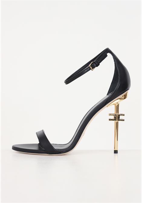 Sandali da donna in pelle neri con tacco logo ELISABETTA FRANCHI | Party Shoes | SA23B41E2110