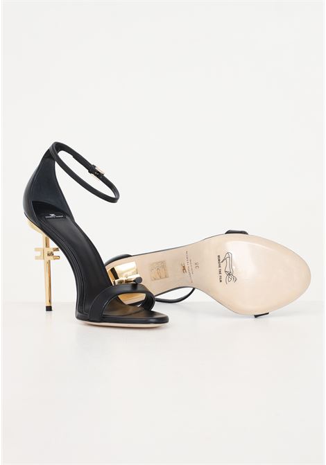 Women's black leather sandals with logo heel ELISABETTA FRANCHI | Party Shoes | SA23B41E2110