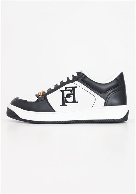 Sneakers da donna in pelle color avorio e nero con logo ricamato ELISABETTA FRANCHI | Sneakers | SA54G41E2309