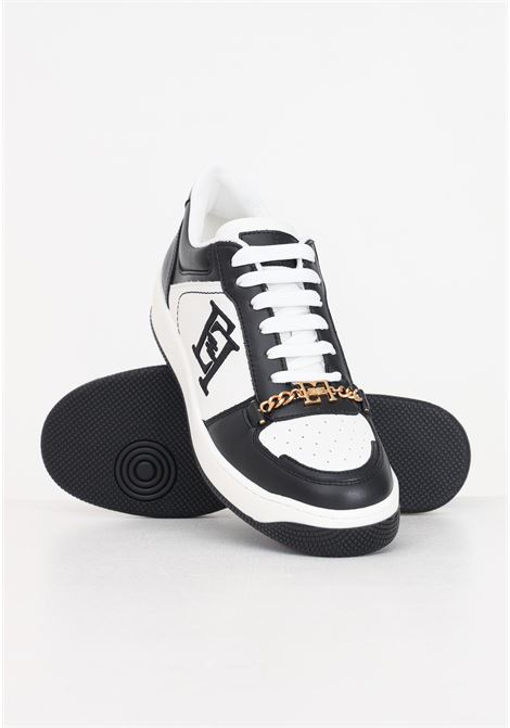 Women's sneakers in ivory and black leather with embroidered logo ELISABETTA FRANCHI | Sneakers | SA54G41E2309