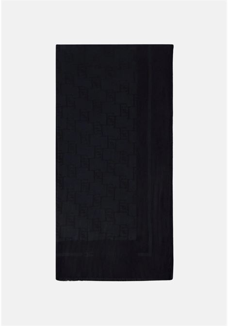 Stola nera da donna pashmina jacquard logo allover ELISABETTA FRANCHI | Sciarpe | SC03F41E2110