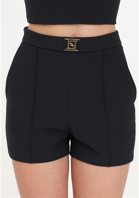 Shorts da donna neri con dettaglio logo in metallo dorato ELISABETTA FRANCHI | Shorts | SHT0141E2110