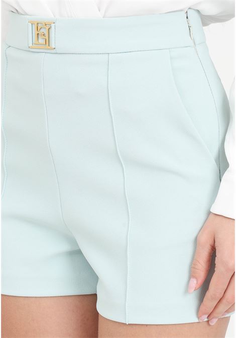 Shorts da donna verde acqua con dettaglio logo in metallo dorato ELISABETTA FRANCHI | Shorts | SHT0141E2BV9