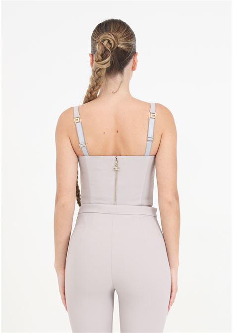 Pearl gray crepe bustier women's top with enamelled logo plaque ELISABETTA FRANCHI | Tops | TO00941E2155